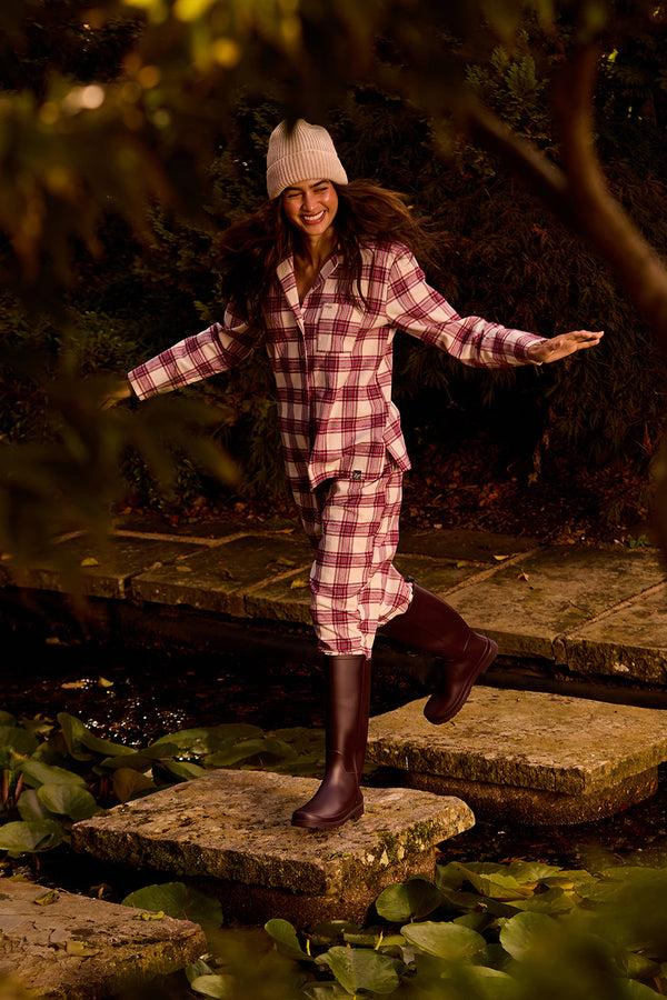 pretty you Plaid Long Pyjama Set in Stone