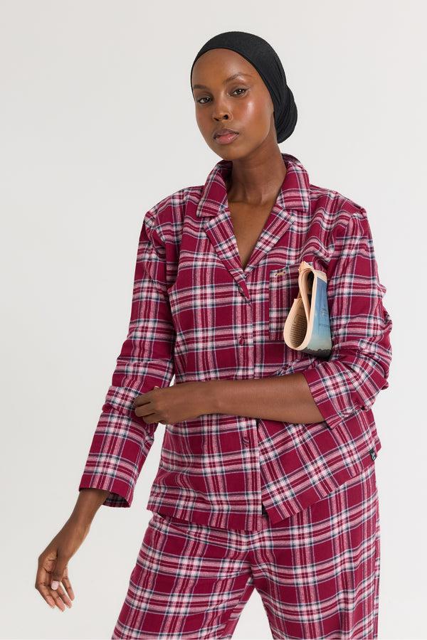 Pretty You Plaid Pajama Set In Bordeaux