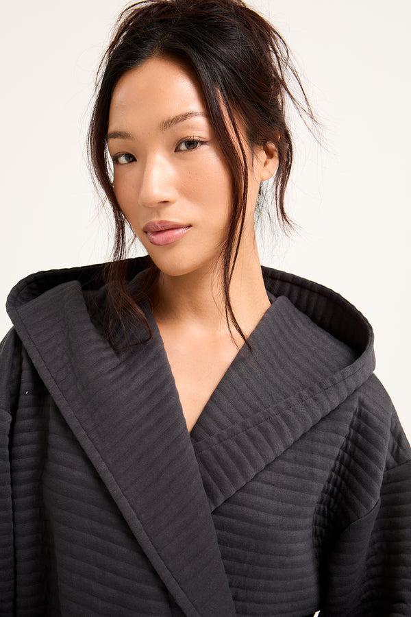 Pretty You Quilted Jersey Hooded Robe In Charcoal