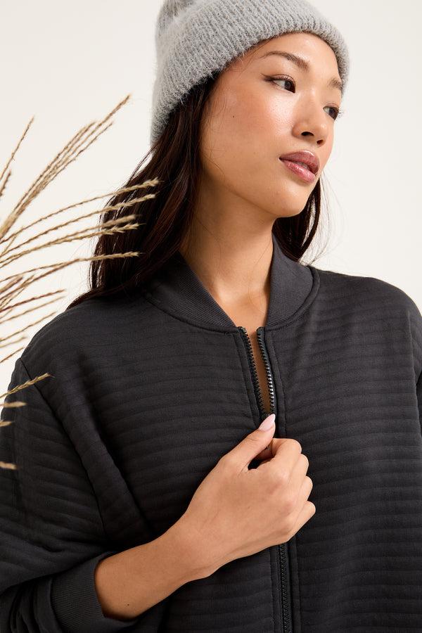 Pretty You Quilted Jersey Housecoat In Charcoal