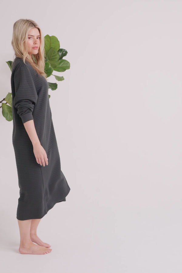 Pretty You Quilted Jersey Housecoat In Charcoal