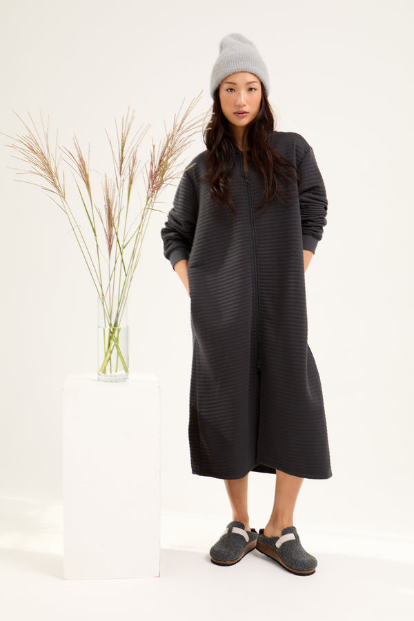 pretty you Quilted Jersey Housecoat in Charcoal