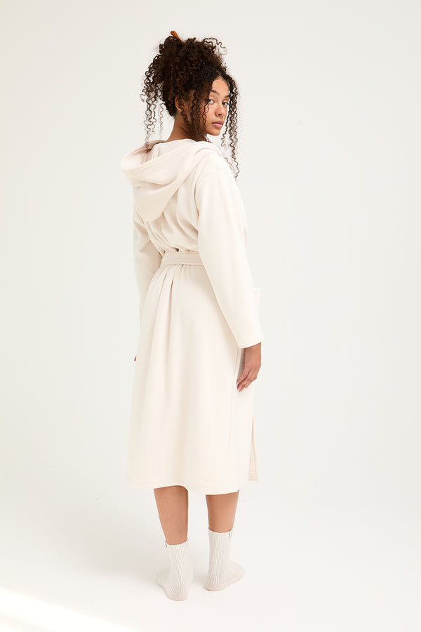 Pretty You Ribbed Hooded Robe In Cream
