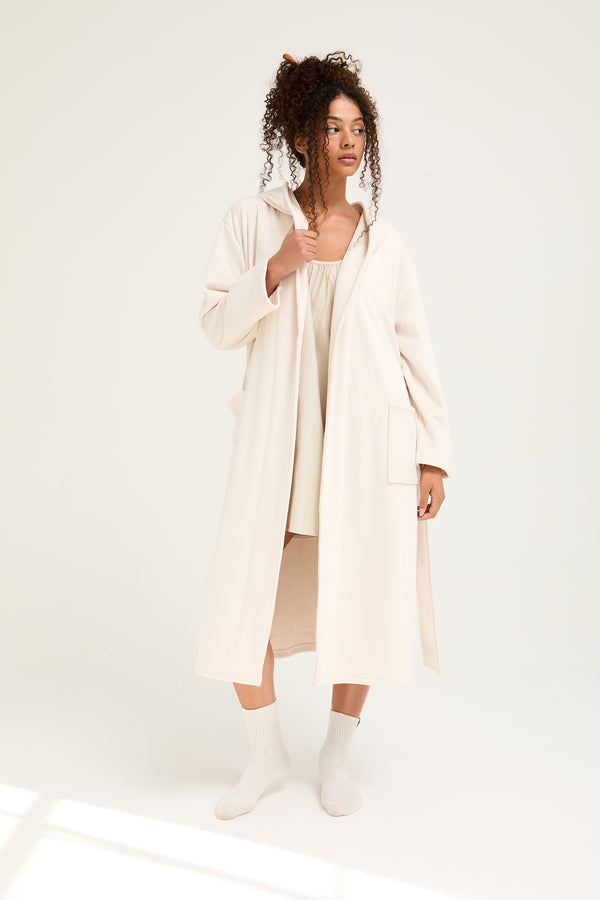 pretty you Ribbed Hooded Robe in Cream