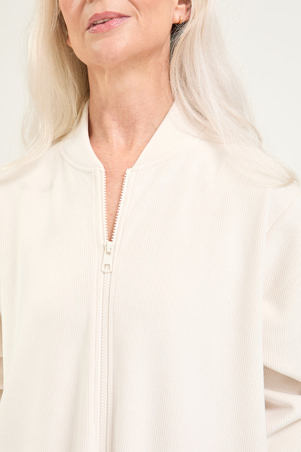 Pretty You Ribbed Zip Front Housecoat In Cream