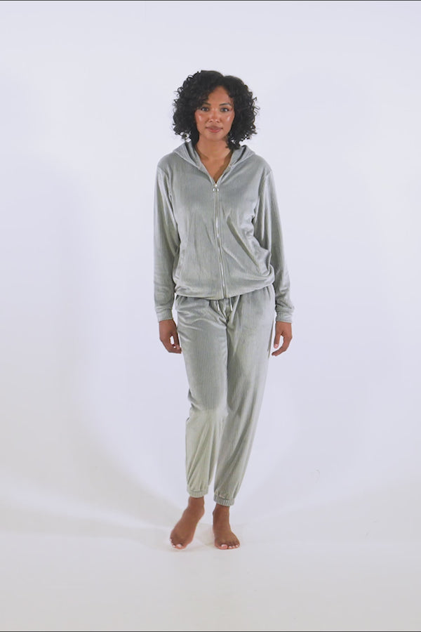 Pretty You Velour Hoody Jogger Set In Grey