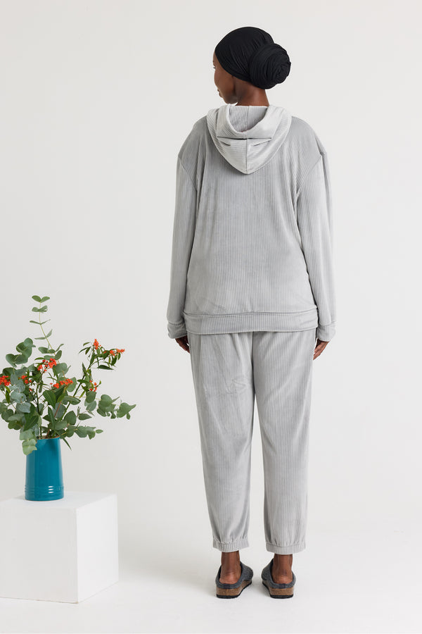 Pretty You Velour Hoody Jogger Set In Grey