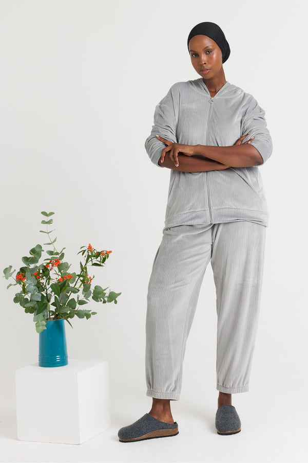 pretty you Velour Hoody Jogger Set in Grey