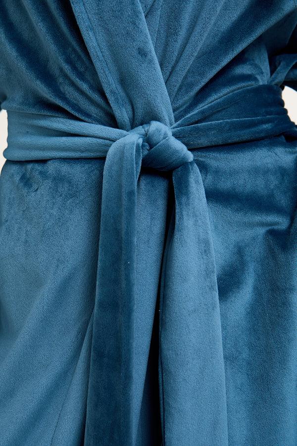 Pretty You Velour Longline Dressing Gown In Teal
