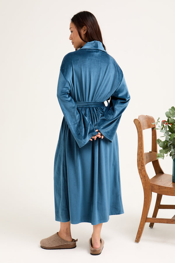 Pretty You Velour Longline Dressing Gown In Teal