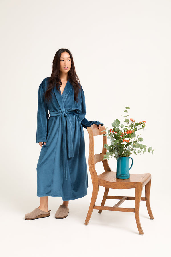 Pretty You Velour Longline Dressing Gown In Teal