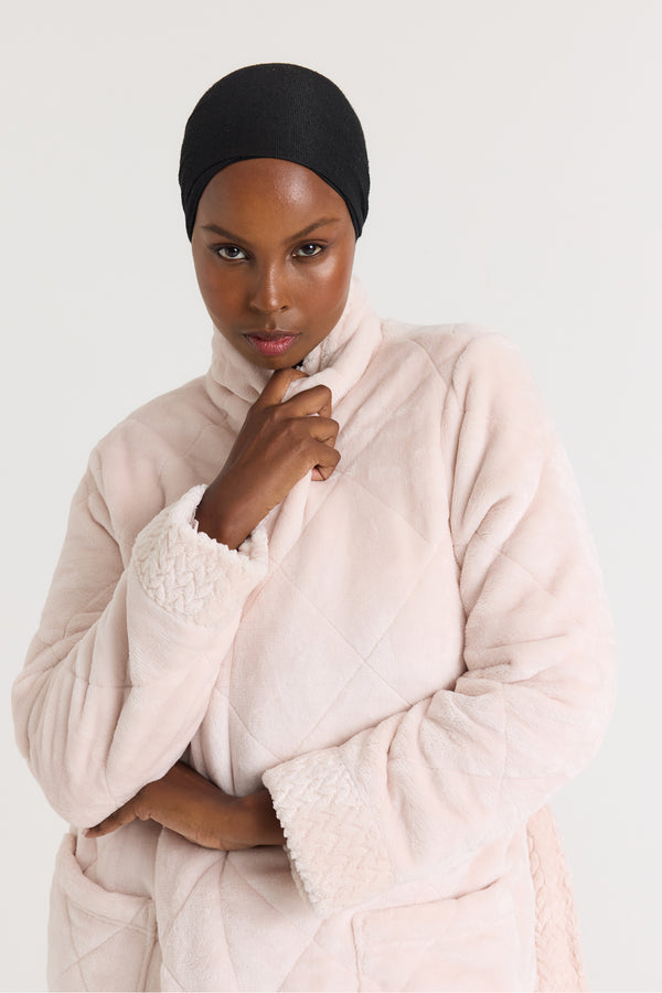 Pretty You Quilted Velour Dressing Gown In Powder Puff