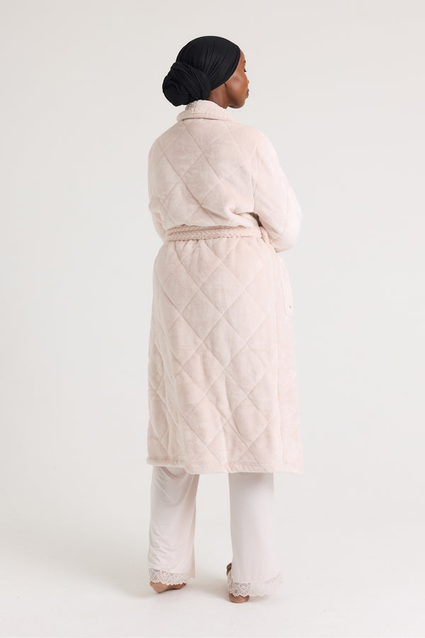 Pretty You Quilted Velour Dressing Gown In Powder Puff