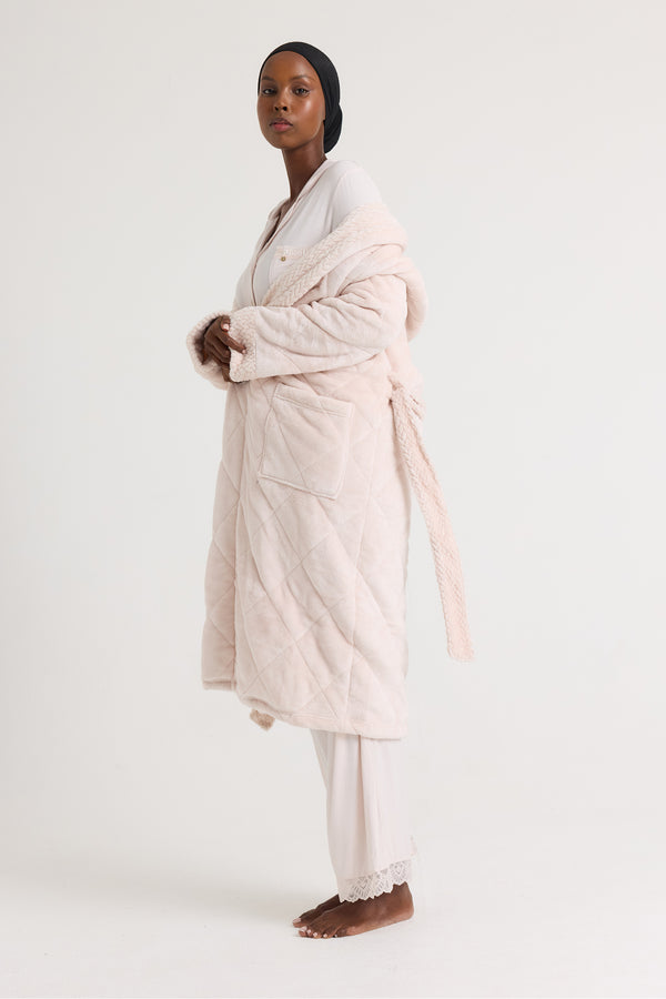Pretty You Quilted Velour Dressing Gown In Powder Puff