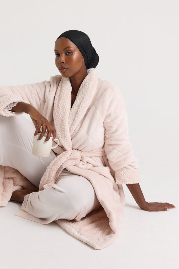 pretty you Quilted Velour Dressing Gown in Powder Puff