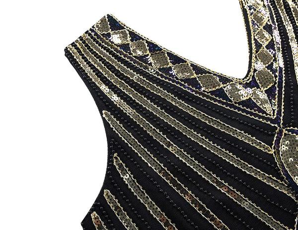 Prettyguide PrettyGuide Women 1920s Dress V Neck Beaded Sequin Deco Gatsby Inspired Flapper Dress