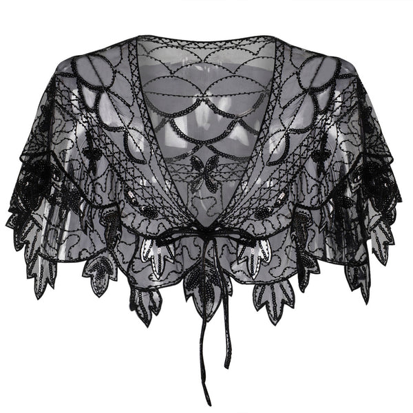 Prettyguide PrettyGuide Women 1920s Shawl Beaded Evening Wraps Flapper Bolero