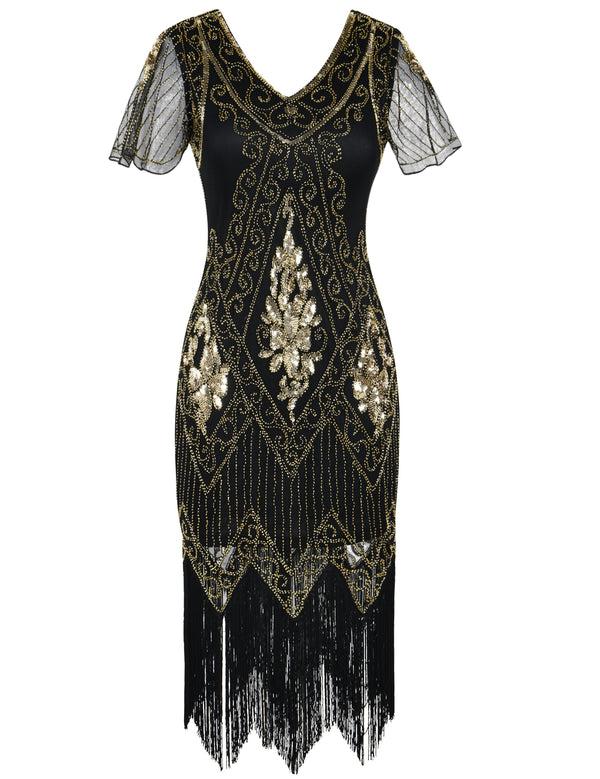 Prettyguide PrettyGuide Women Great Gatsby Dress Short Sleeve