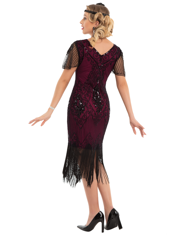 Prettyguide PrettyGuide Women Great Gatsby Dress Short Sleeve