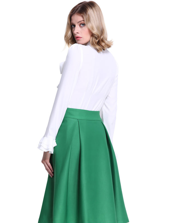 Prettyguide PrettyGuide Women Retro Stand Up Collar Lotus Ruffle Victoria Shirts Blouse