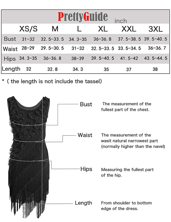 Prettyguide PrettyGuide Women's 1920s Beaded Fringe Scalloped Petal Plus Size Flapper Dress