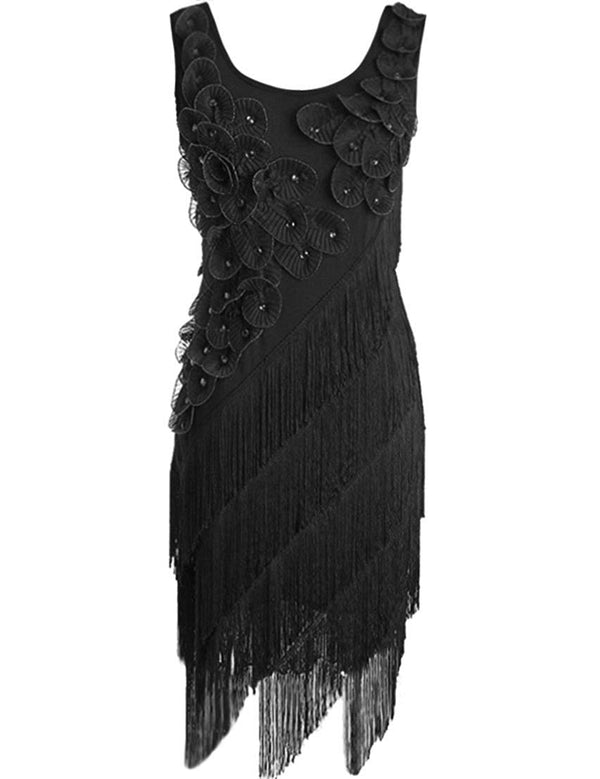 prettyguide PrettyGuide Women's 1920s Beaded Fringe Scalloped Petal Plus Size Flapper Dress
