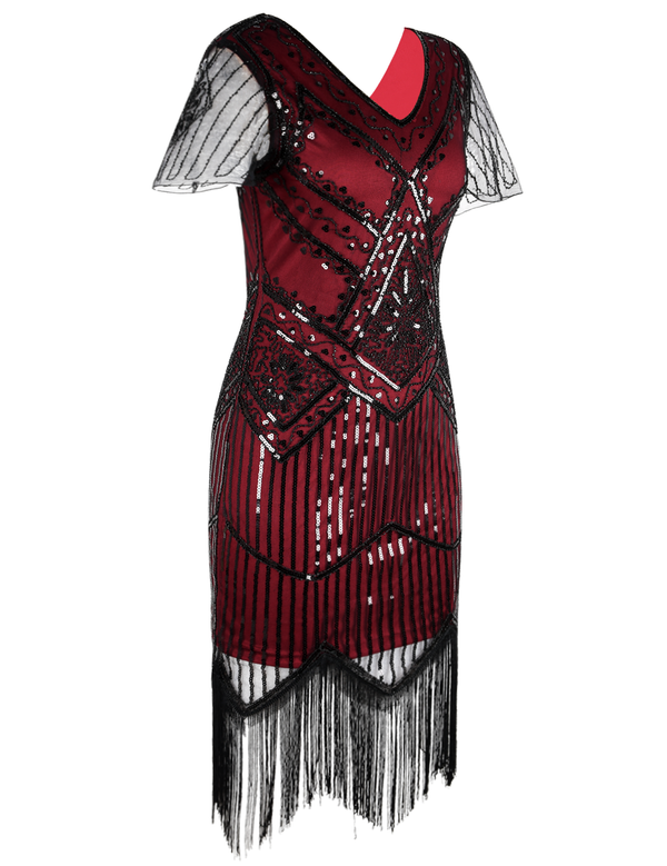 Prettyguide PrettyGuide Women's 1920s Flapper Dress Short Sleeve Glitter Sequin Inspired Fringed Party Cocktail Dresses