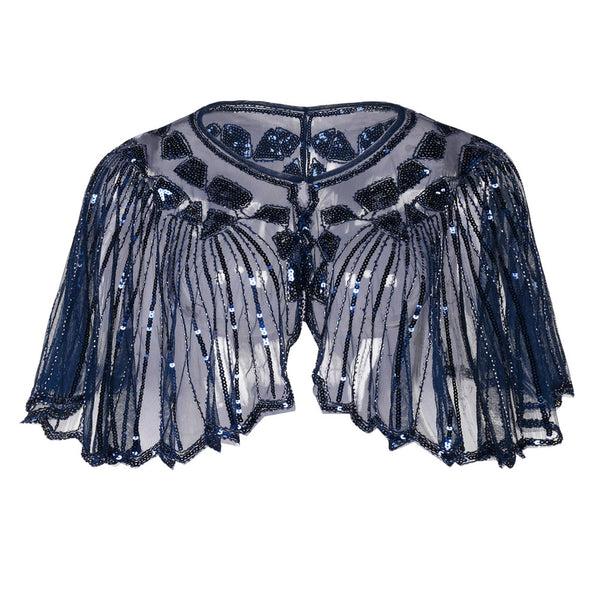 Prettyguide PrettyGuide Women's 1920s Shawl Beaded Sequin Deco Evening Cape Bolero Flapper Cover Up