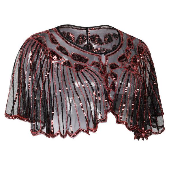 Prettyguide PrettyGuide Women's 1920s Shawl Beaded Sequin Deco Evening Cape Bolero Flapper Cover Up