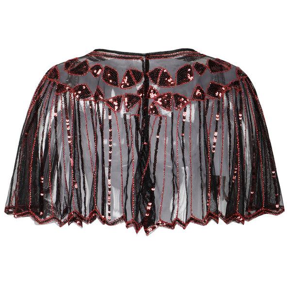 Prettyguide PrettyGuide Women's 1920s Shawl Beaded Sequin Deco Evening Cape Bolero Flapper Cover Up