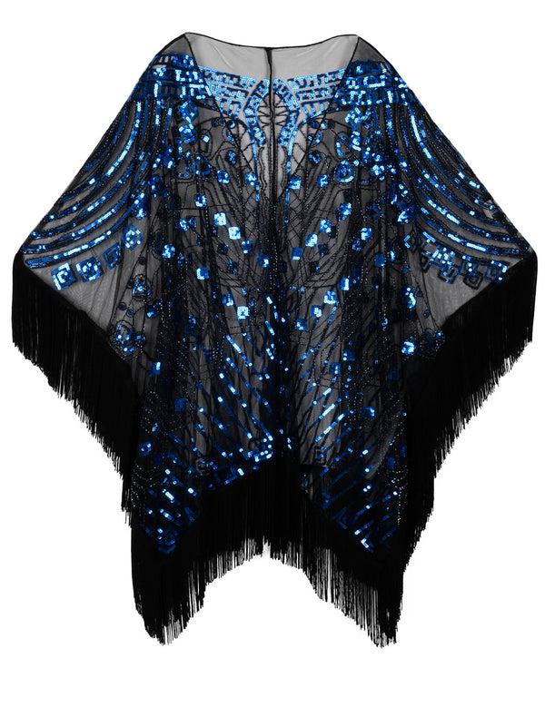 Prettyguide PrettyGuide Women's Evening Shawl Wraps Beaded 1920s Cape Poncho Fringed Cover Up