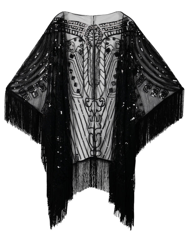 prettyguide PrettyGuide Women's Evening Shawl Wraps Beaded 1920s Cape Poncho Fringed Cover up