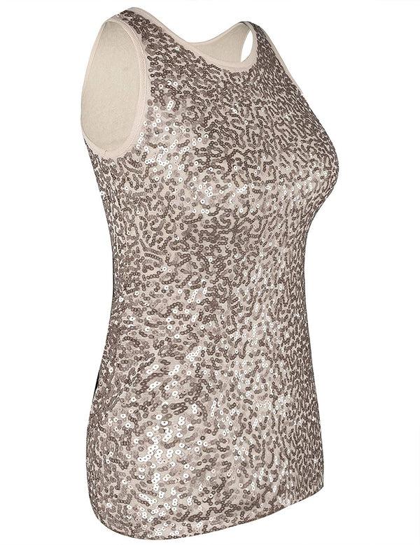 Prettyguide PrettyGuide Women's Full Sequin Tank Top Sleeveless Sparkle Shimmer Vest Tops Clubwear