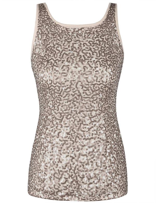 prettyguide PrettyGuide Women's Full Sequin Tank Top Sleeveless Sparkle Shimmer Vest Tops Clubwear