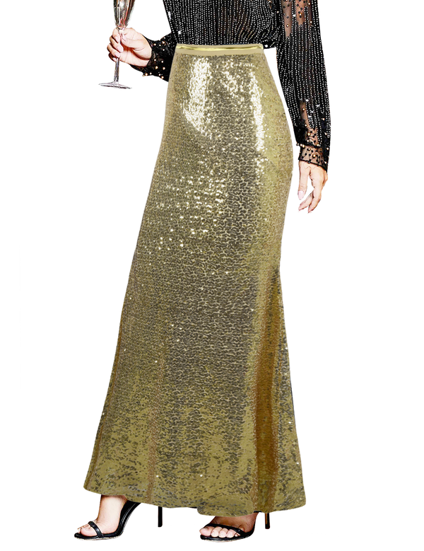 Prettyguide PrettyGuide Women's Glitter Sequin Maxi Skirt