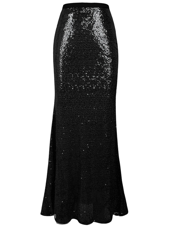 prettyguide PrettyGuide Women's Glitter Sequin Maxi Skirt