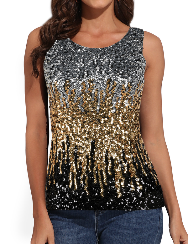 prettyguide Women's Gradient Sequin Top