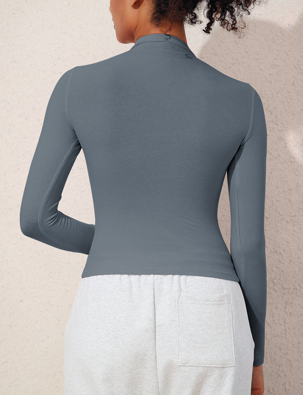 Prettyguide PrettyGuide Women's Long Sleeve Cotton Jersey Mock Neck T Shirt