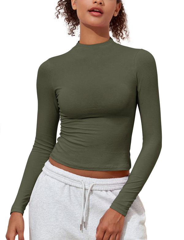 Prettyguide PrettyGuide Women's Long Sleeve Cotton Jersey Mock Neck T Shirt