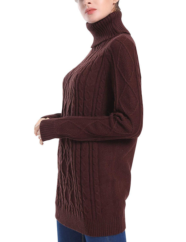 Prettyguide PrettyGuide Women's Long Sweater Turtleneck Cable Knit Tunic Sweater Tops