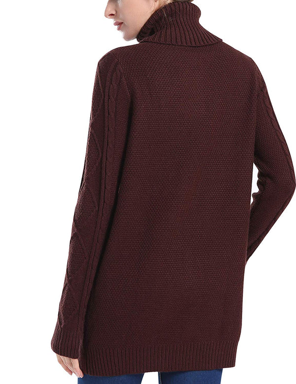Prettyguide PrettyGuide Women's Long Sweater Turtleneck Cable Knit Tunic Sweater Tops