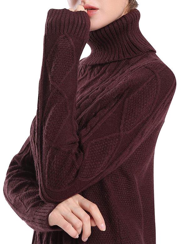 Prettyguide PrettyGuide Women's Long Sweater Turtleneck Cable Knit Tunic Sweater Tops