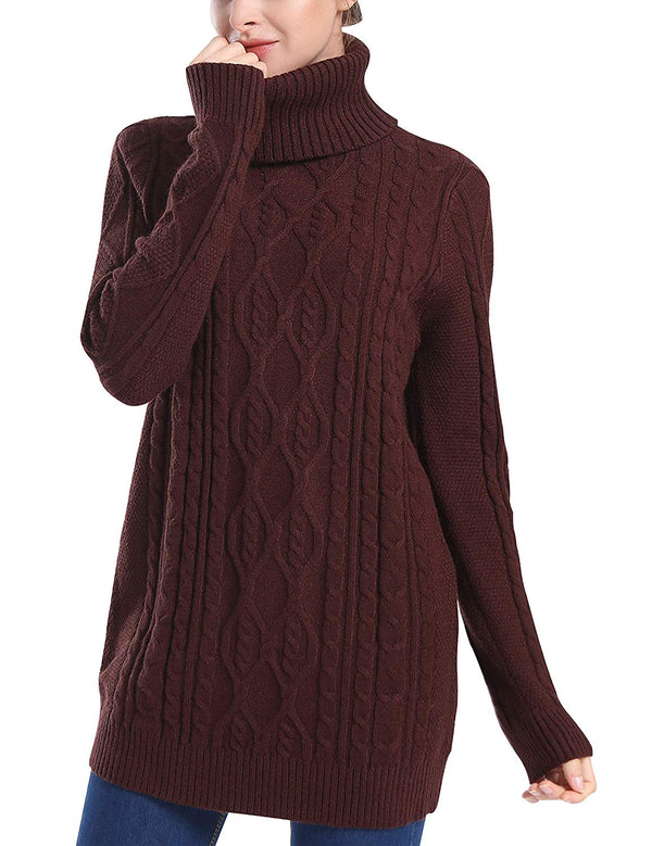 prettyguide PrettyGuide Women's Long Sweater Turtleneck Cable Knit Tunic Sweater Tops