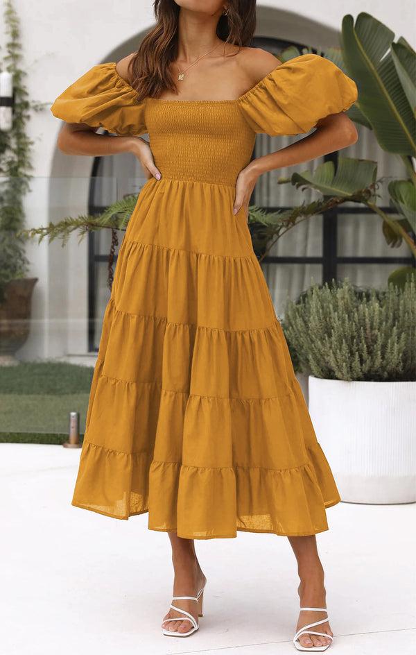 prettyguide PrettyGuide Women's Off Shoulder Summer Midi Dress prettyguide PrettyGuide Women's Off Shoulder Summer Midi Dress