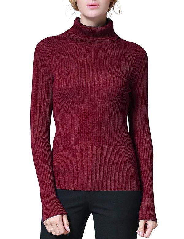 Prettyguide PrettyGuide Women's Ribbed Turtleneck Long Sleeve Sweater Tops