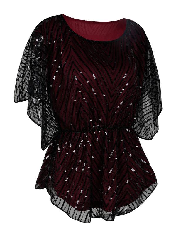 Prettyguide PrettyGuide Women's Sequin Beaded Blouse Evening Dressy Tops