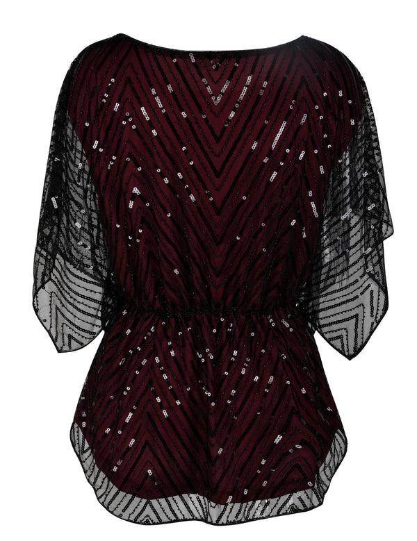Prettyguide PrettyGuide Women's Sequin Beaded Blouse Evening Dressy Tops