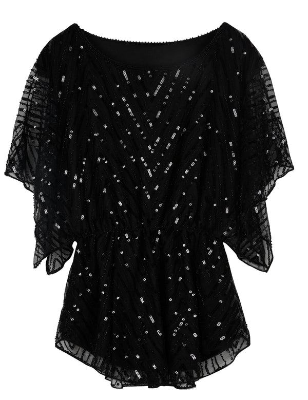 Prettyguide PrettyGuide Women's Sequin Beaded Blouse Evening Dressy Tops