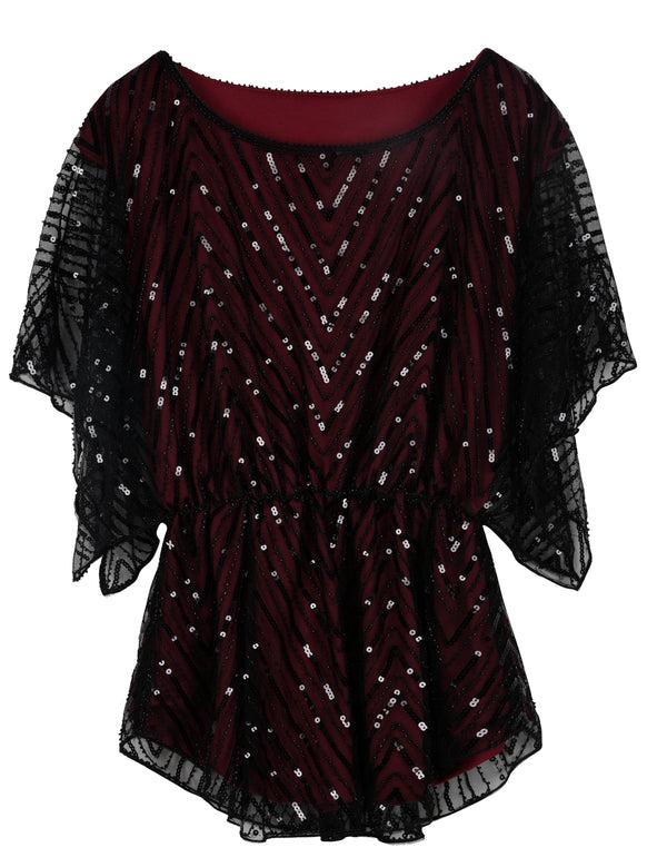prettyguide PrettyGuide Women's Sequin Beaded Blouse Evening Dressy Tops