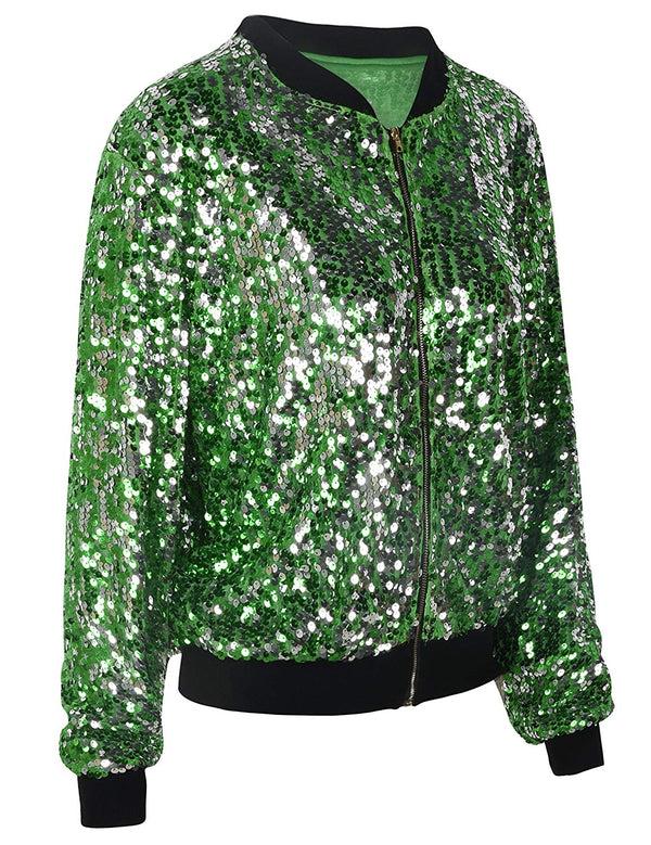 Prettyguide PrettyGuide Women's Sequin Blazer Long Sleeve Clubwear Sparkly Bomber Jacket